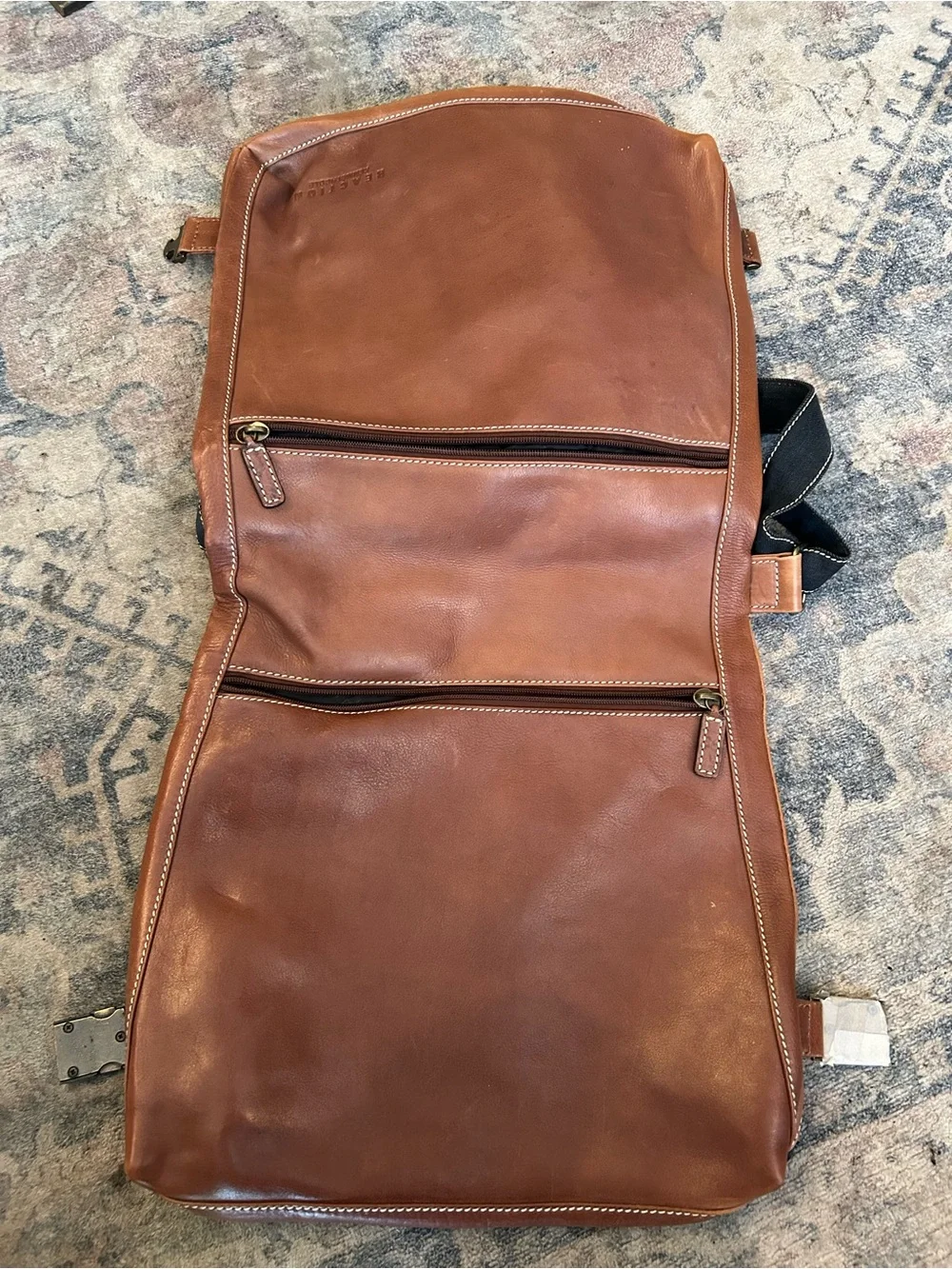 Kenneth Cole Reaction Navy and Brown Canvas  & Leather Messenger Bag